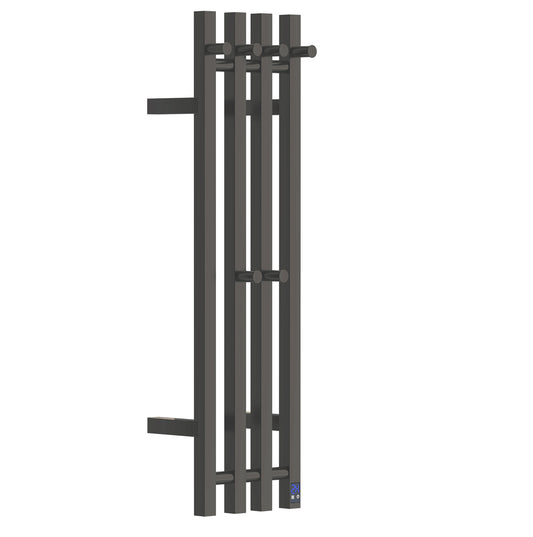 Electric Heated Towel Rack With Timer - Black,  Wall-Mounted Towel Warmer, 4 Vertical Bars, Plug-In or Hardwired, Square Design