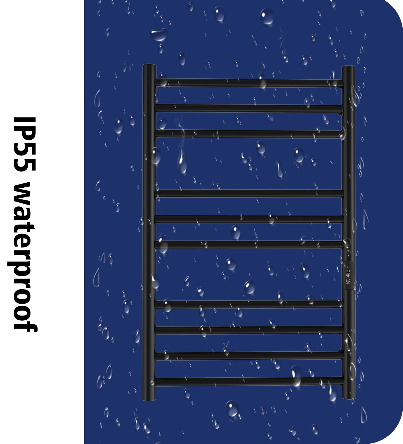 Heated Towel Warmer for Bathroom – 10-Bar Horizontal Towel Rack with Timer, Wall-Mounted, Round Design, Matte Black Finish