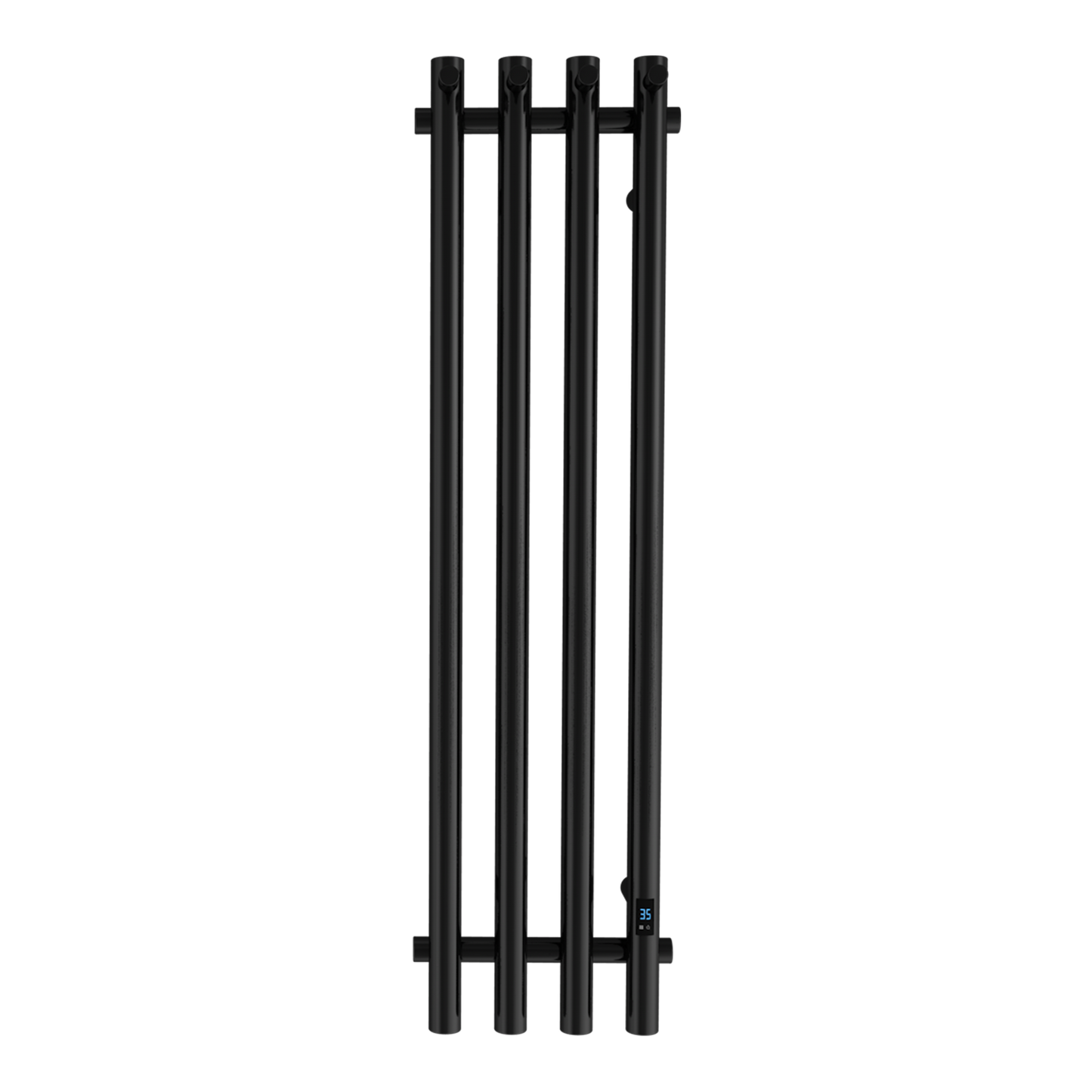 Electric Heated Towel Rack With Timer - Black,  Wall-Mounted Towel Warmer, 4 Vertical Bars, Plug-In or Hardwired, Round Luxury Design