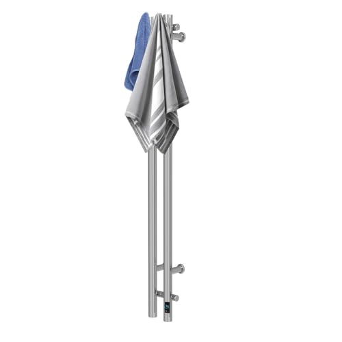 Silver 2-Bar Heated Towel Rack with Timer wall-mounted bathroom towel warmer