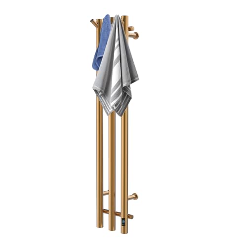 Gold 3-Bar Heated Towel Rack with Timer wall-mounted bathroom towel warmer