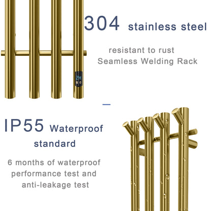 Gold luxury 4-bar towel warmer stainless steel and IP55 water-resistant material detail