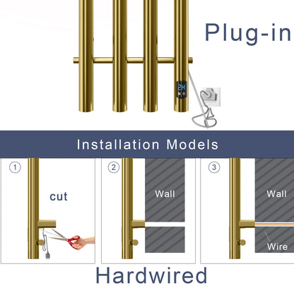 Gold luxury 4-bar towel warmer plug-in and hardwired installation options