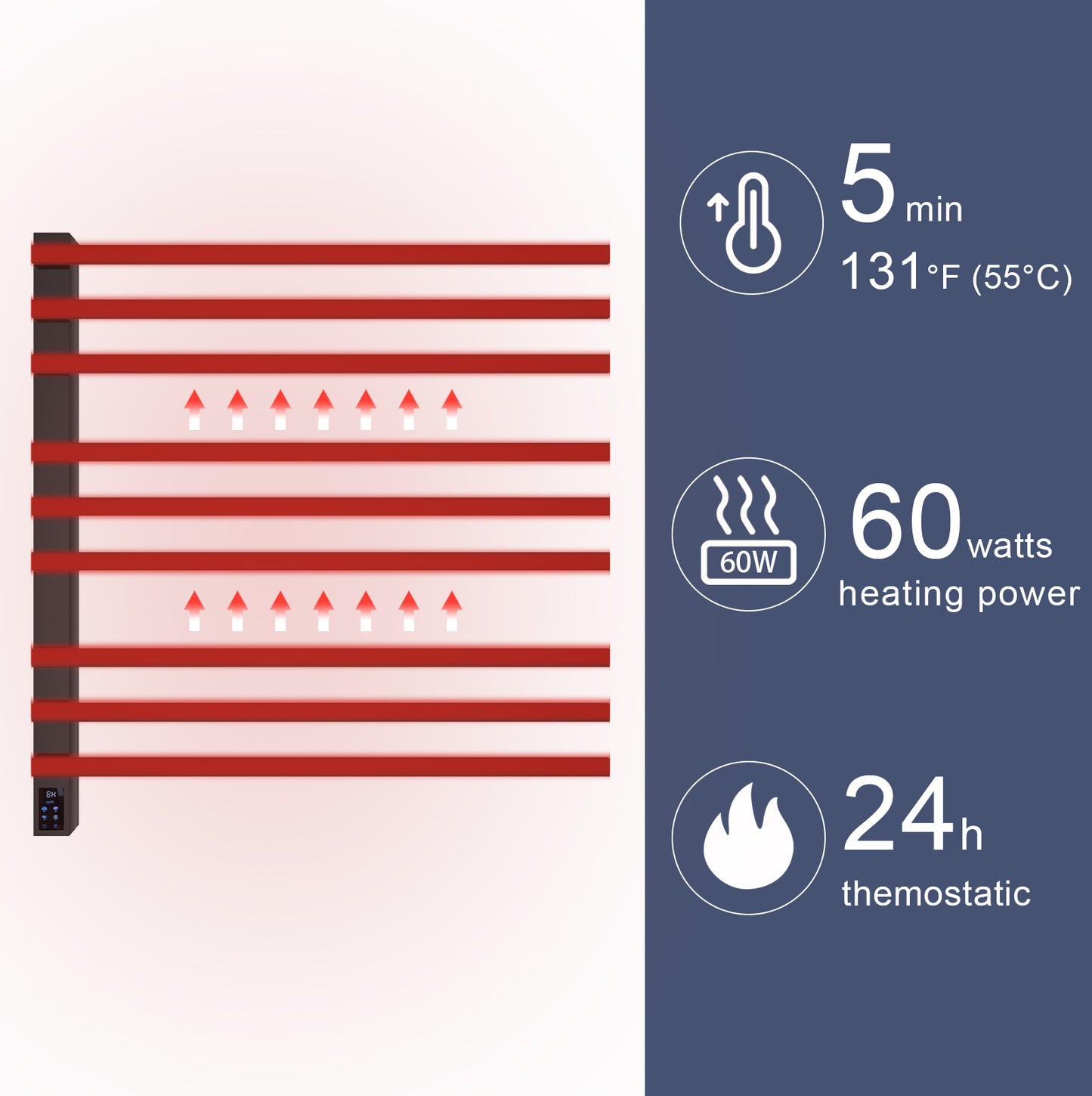 Luxury 9-Bar Heated Towel Rack with Smart Timer & Temperature Control | Premium Stainless Steel, Rustproof & Waterproof