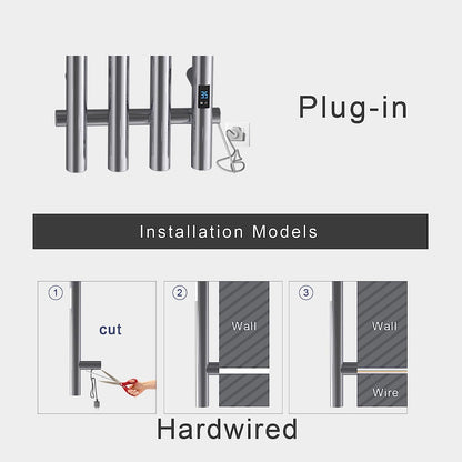 Silver luxury 4-bar towel warmer plug-in and hardwired installation options