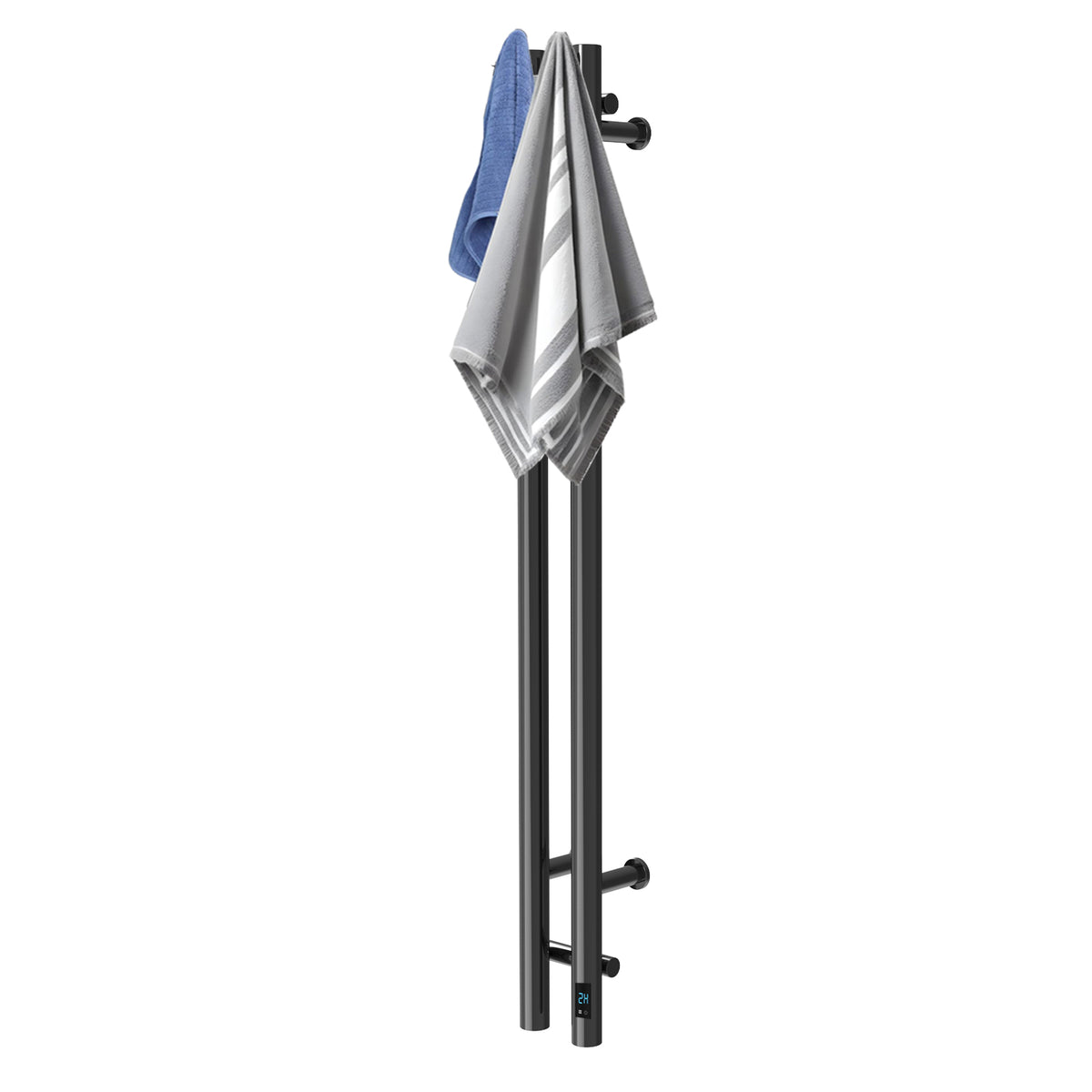 Black 2-Bar Heated Towel Rack with Timer close-up detail