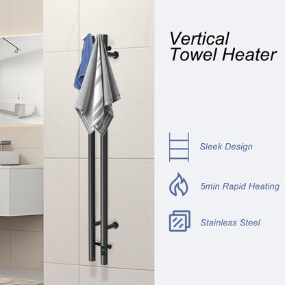 Black 2-Bar Heated Towel Rack with Timer wall-mounted view