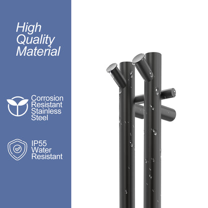 Black 2-bar towel warmer stainless steel and IP55 water-resistant material detail