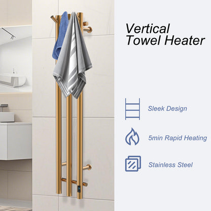 Gold 3-Bar Heated Towel Rack with Timer wall-mounted view