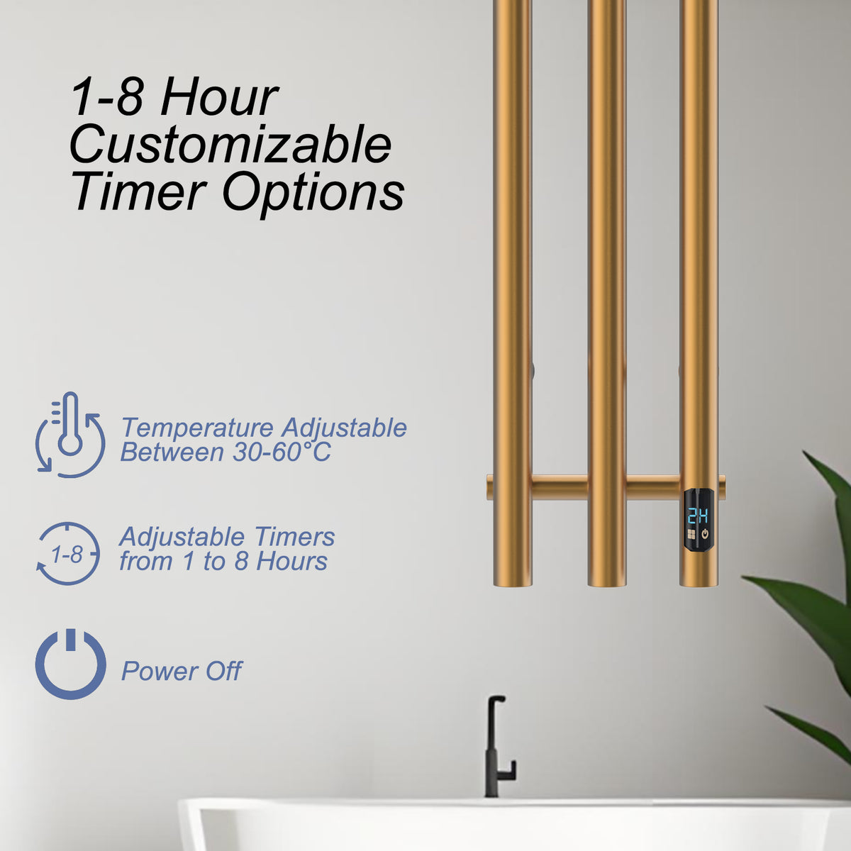 Gold 3-Bar Heated Towel Rack with Timer bathroom towel warmer view